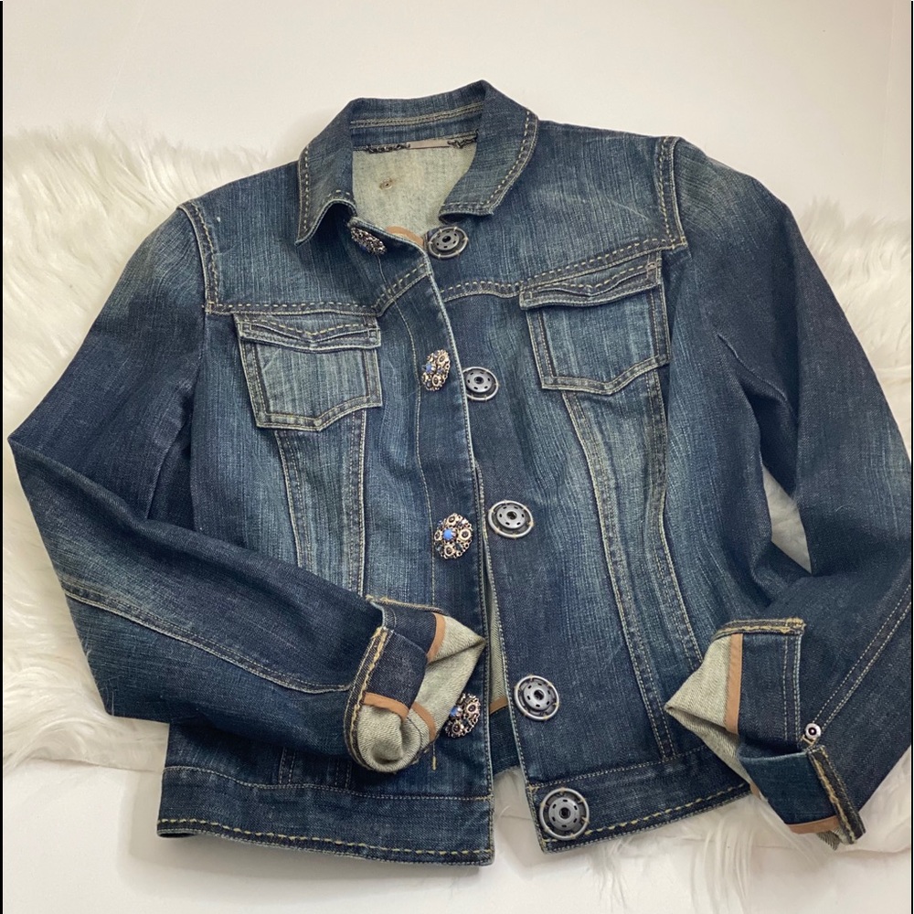 Elie Tahari Jean demin Jacket 8 with Rhinestones